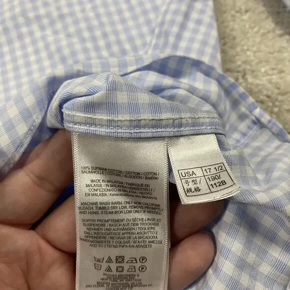 Brooks Brothers Shirt Mens 17.5 34 Madison Non Iron Gingham Check Dress Shirt - Picture 3 of 8